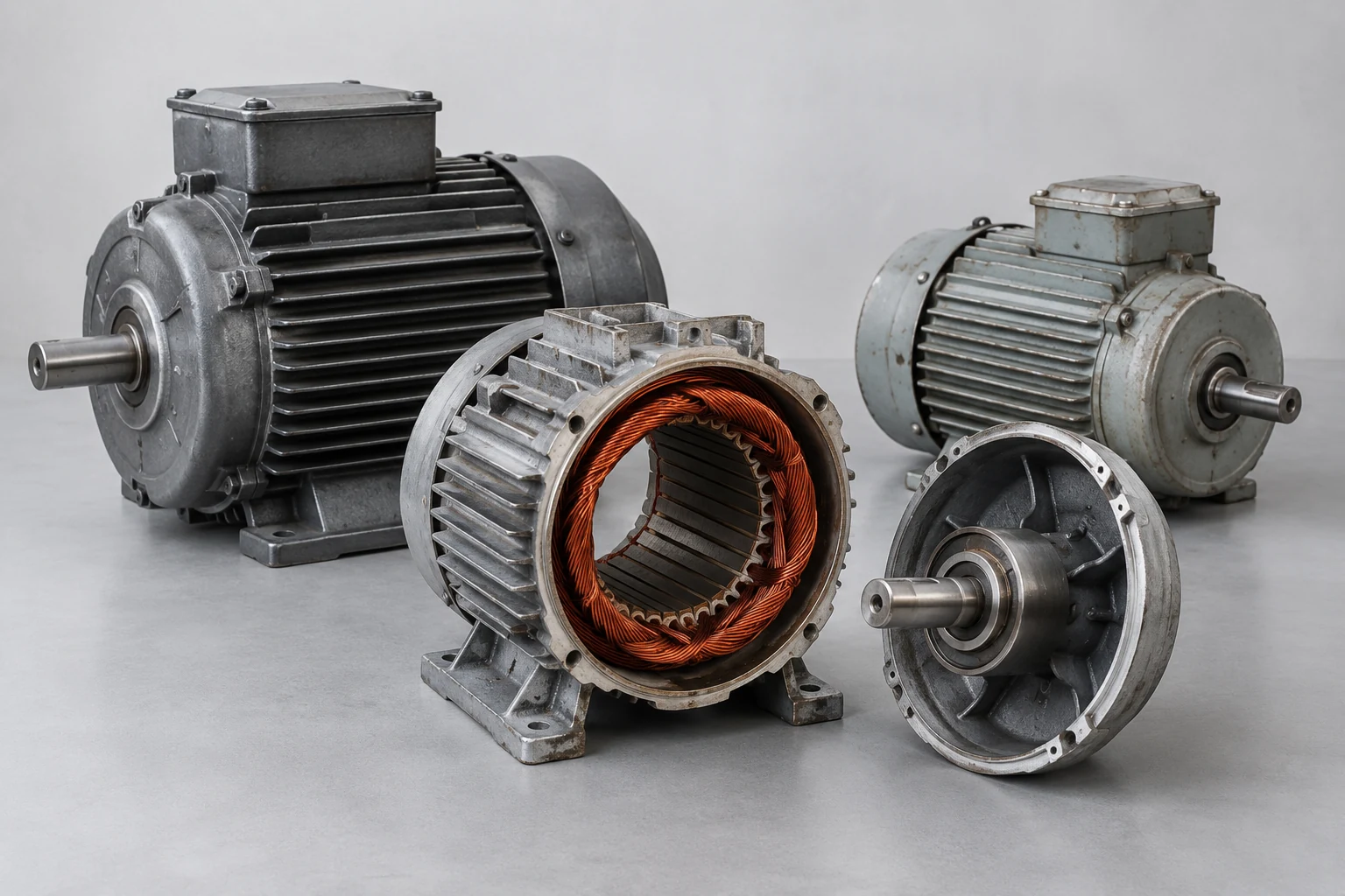 Illustration of electric motors with exposed copper windings